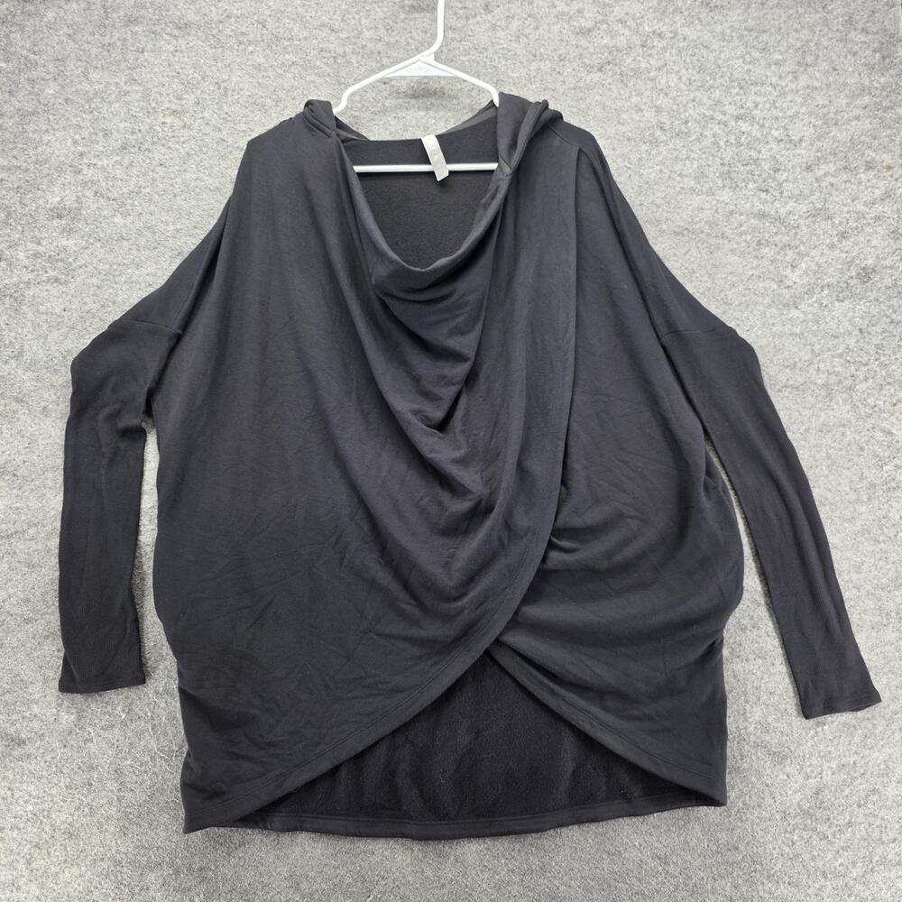Athleta Hoodie Womens Medium Black Wrap Front Cowl Neck Lightweight Modal Knit